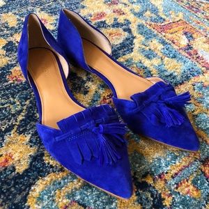 J. Crew cobalt blue suede pointed flats w tassels